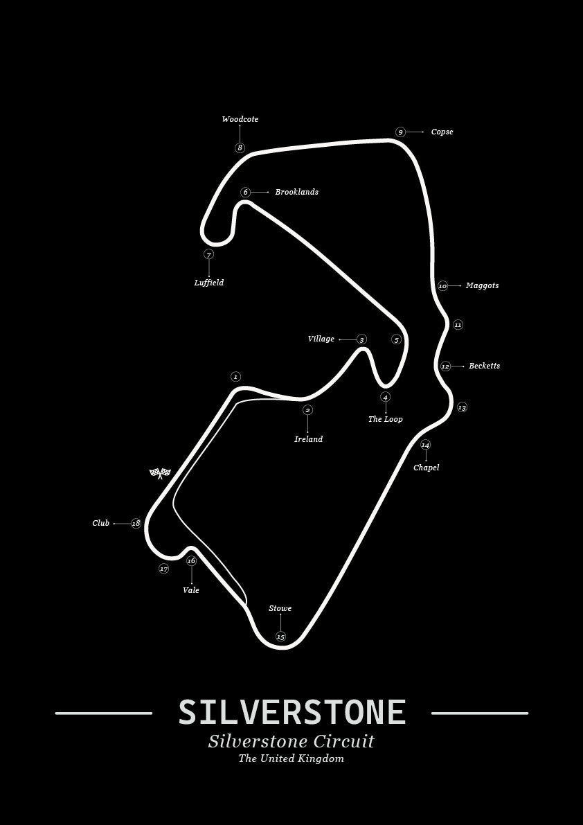 Poster Silverstone Formule 1 Circuit | Zwart