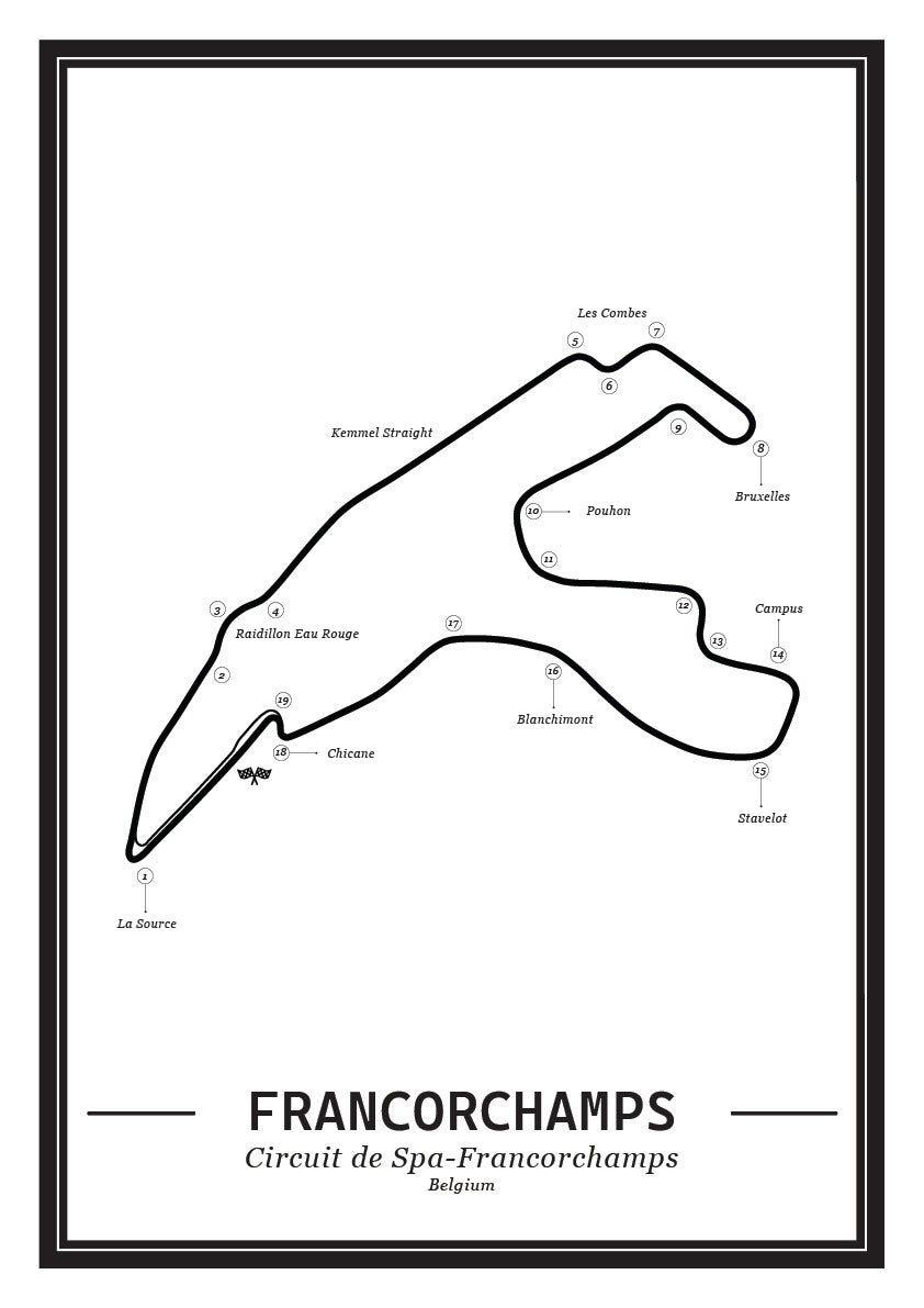 Poster Spa-Francorchamps Formule 1 Circuit | Wit