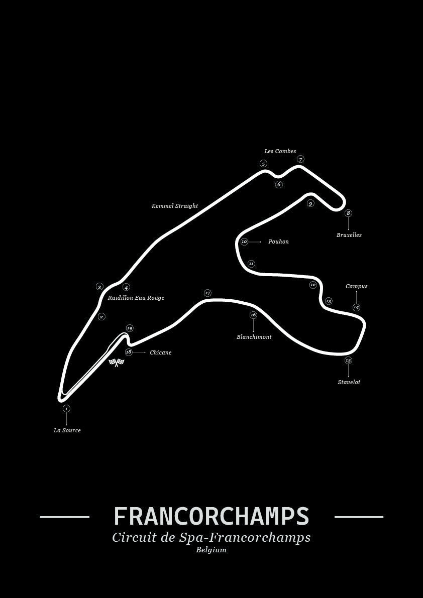 Poster Spa-Francorchamps Formule 1 Circuit | Zwart