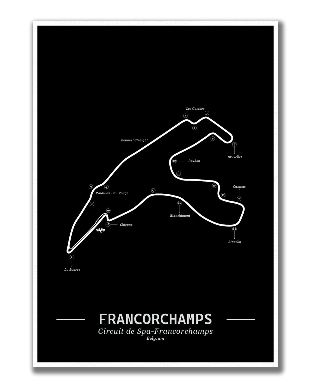 Poster Spa-Francorchamps Formule 1 Circuit | Zwart
