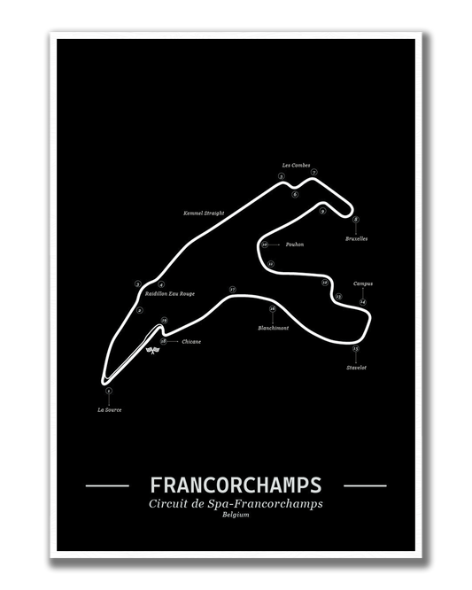 Poster Spa-Francorchamps Formule 1 Circuit | Zwart