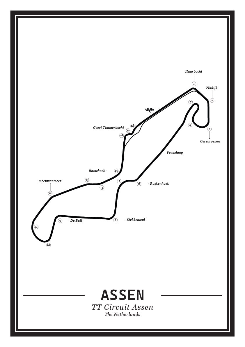 Poster van TT Assen Circuit | Wit