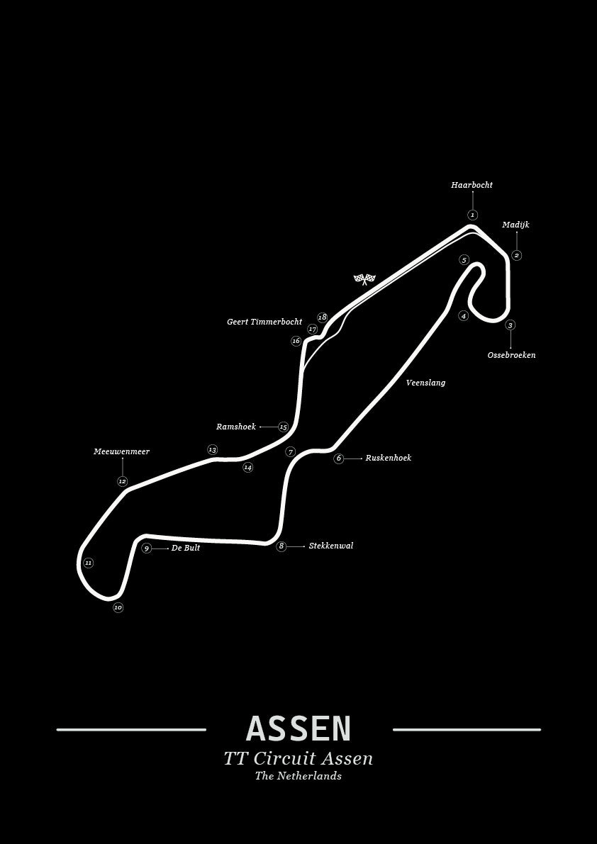 Poster van TT Assen Circuit | Zwart