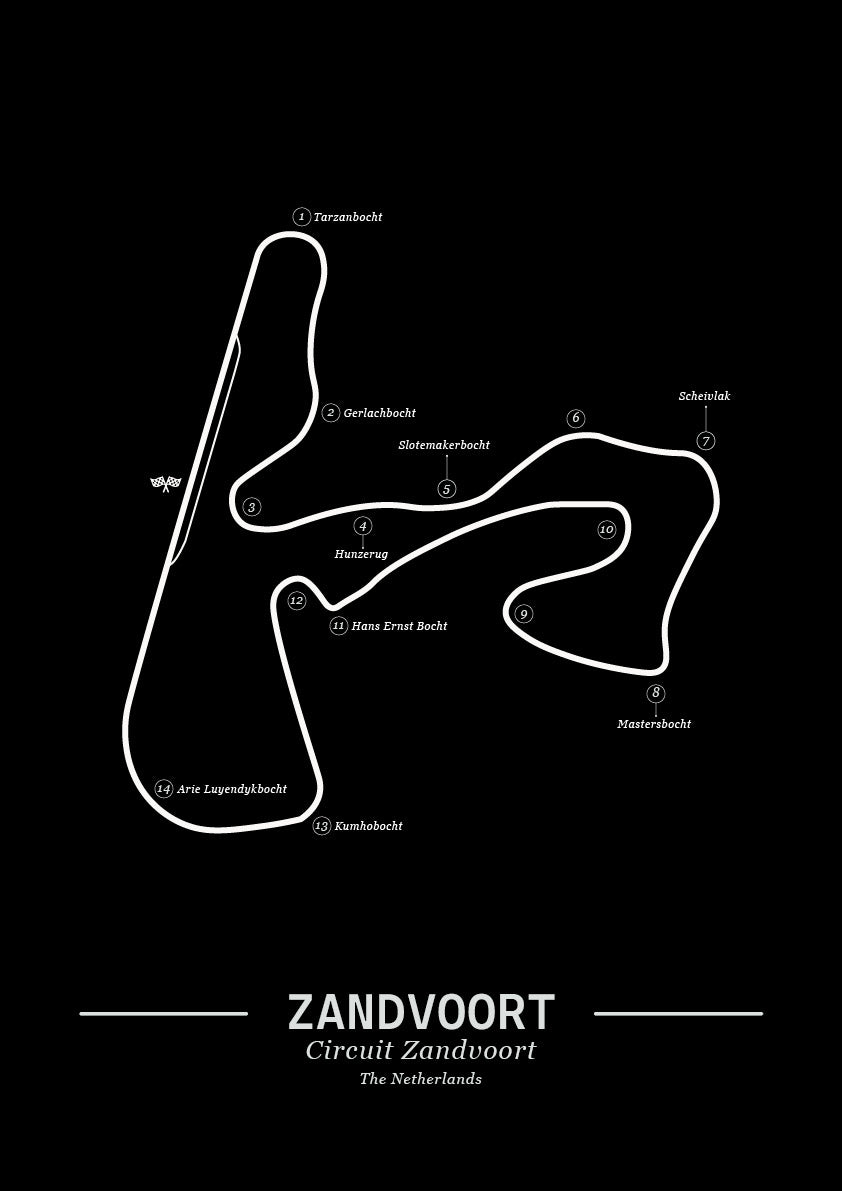 Poster Zandvoort Formule 1 Circuit | Zwart