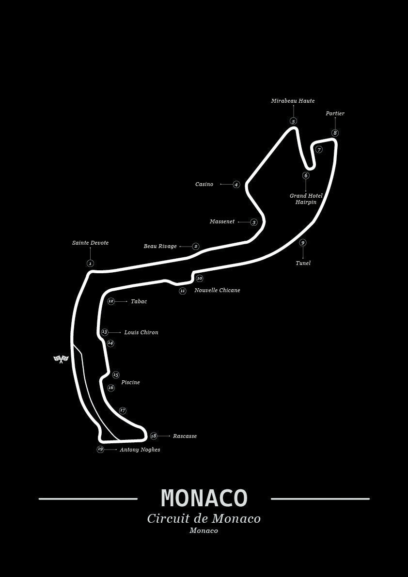 Poster Monaco Formule 1 Circuit | Zwart