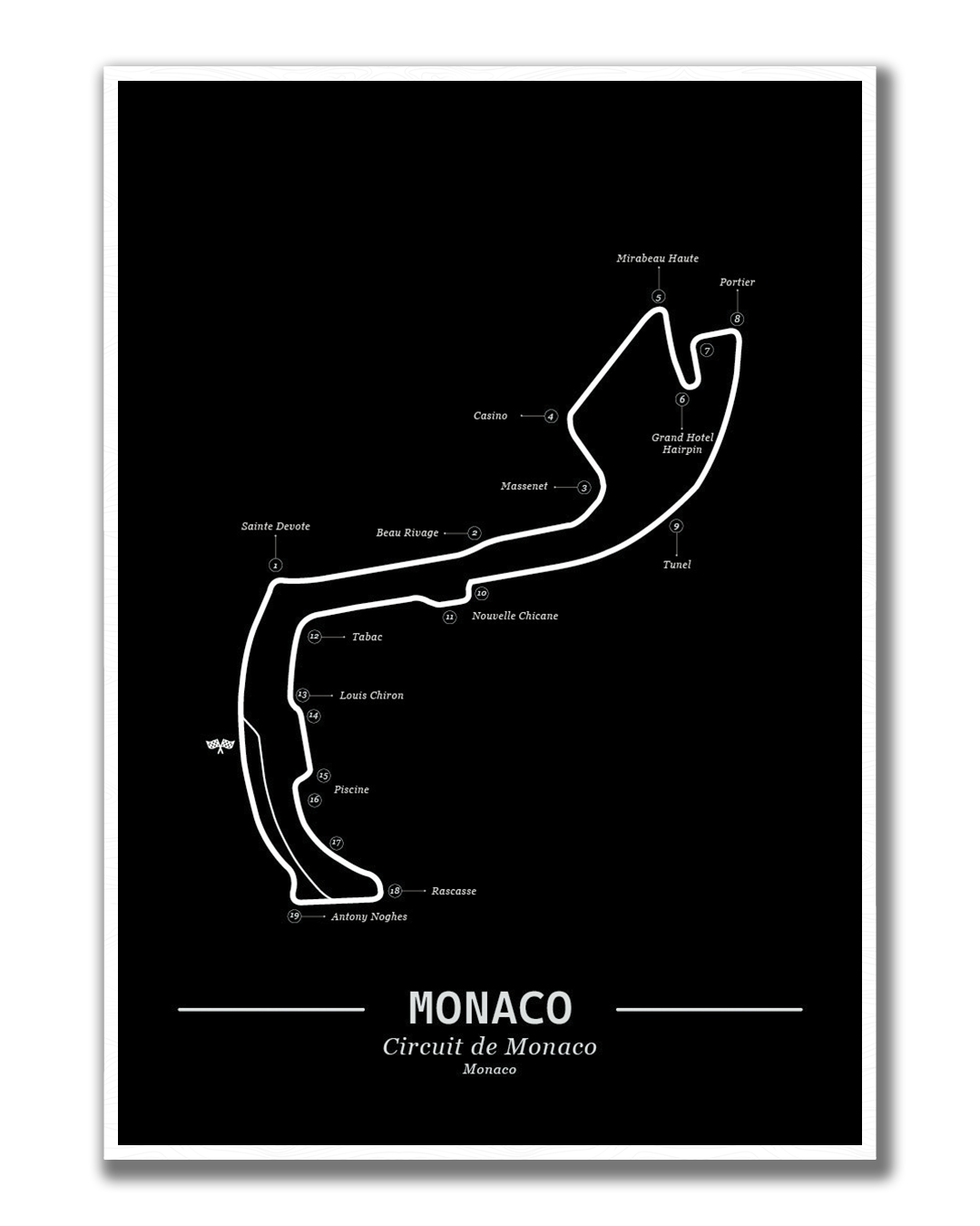 Poster Monaco Formule 1 Circuit | Zwart