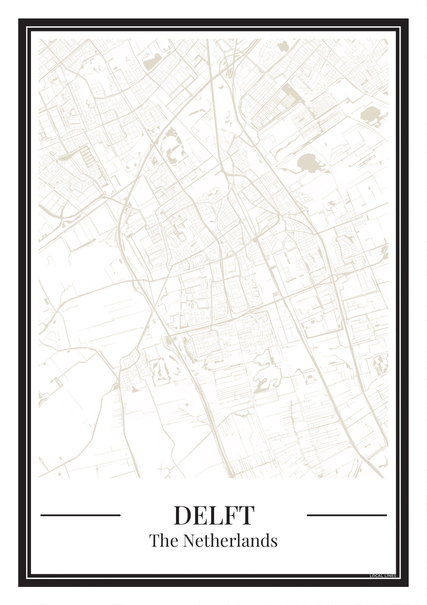 Delft Stadskaart Poster - Beige