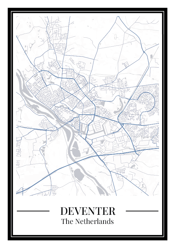 Deventer stadskaart poster – Blauw