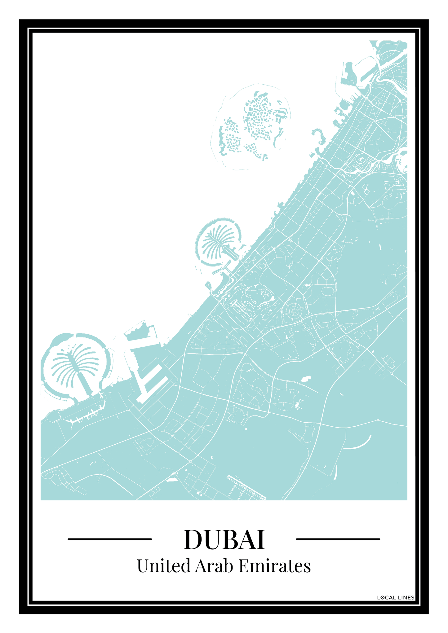 Dubai Stadskaart Poster - Lichtblauw