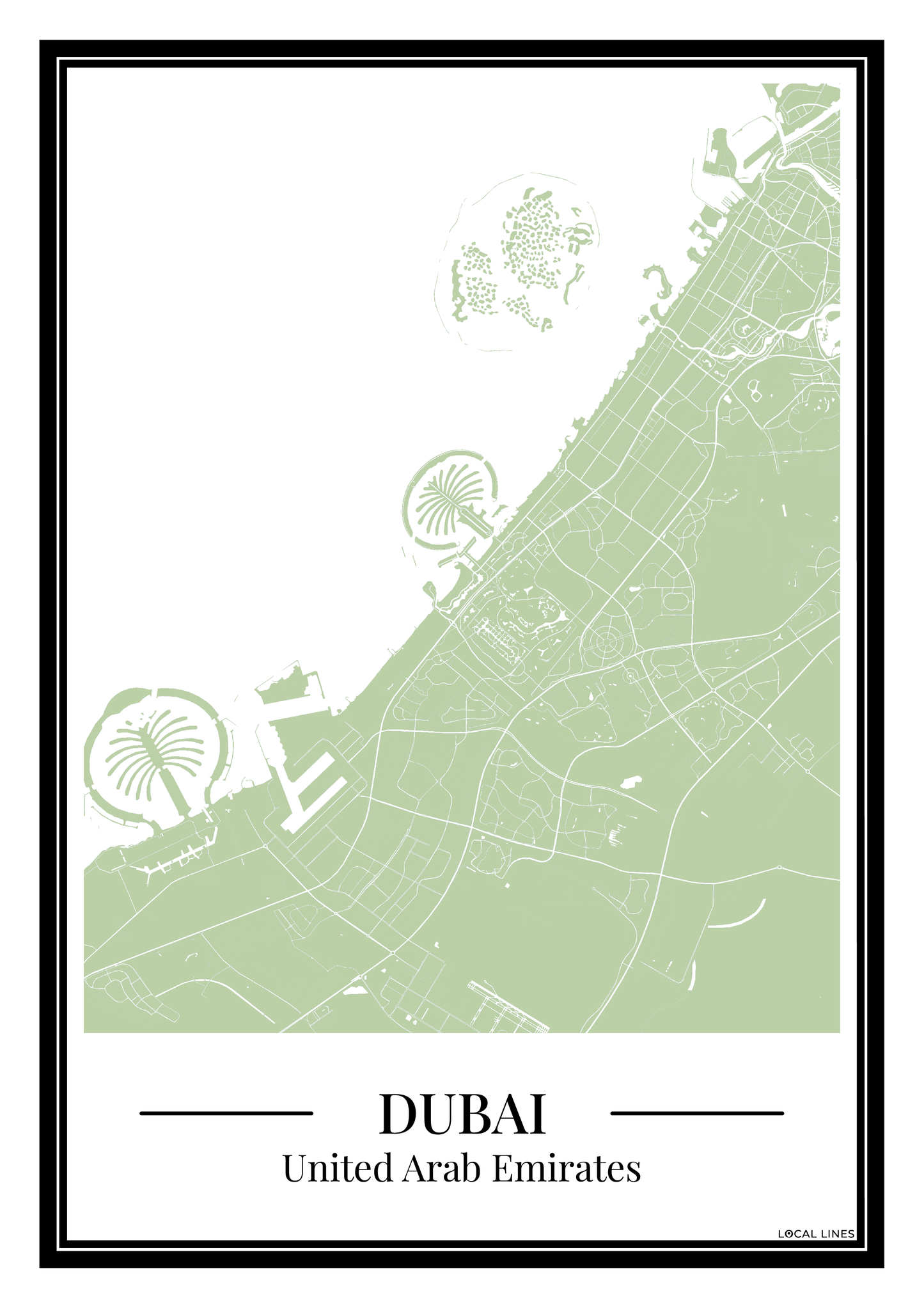 Dubai Stadskaart Poster - Groen