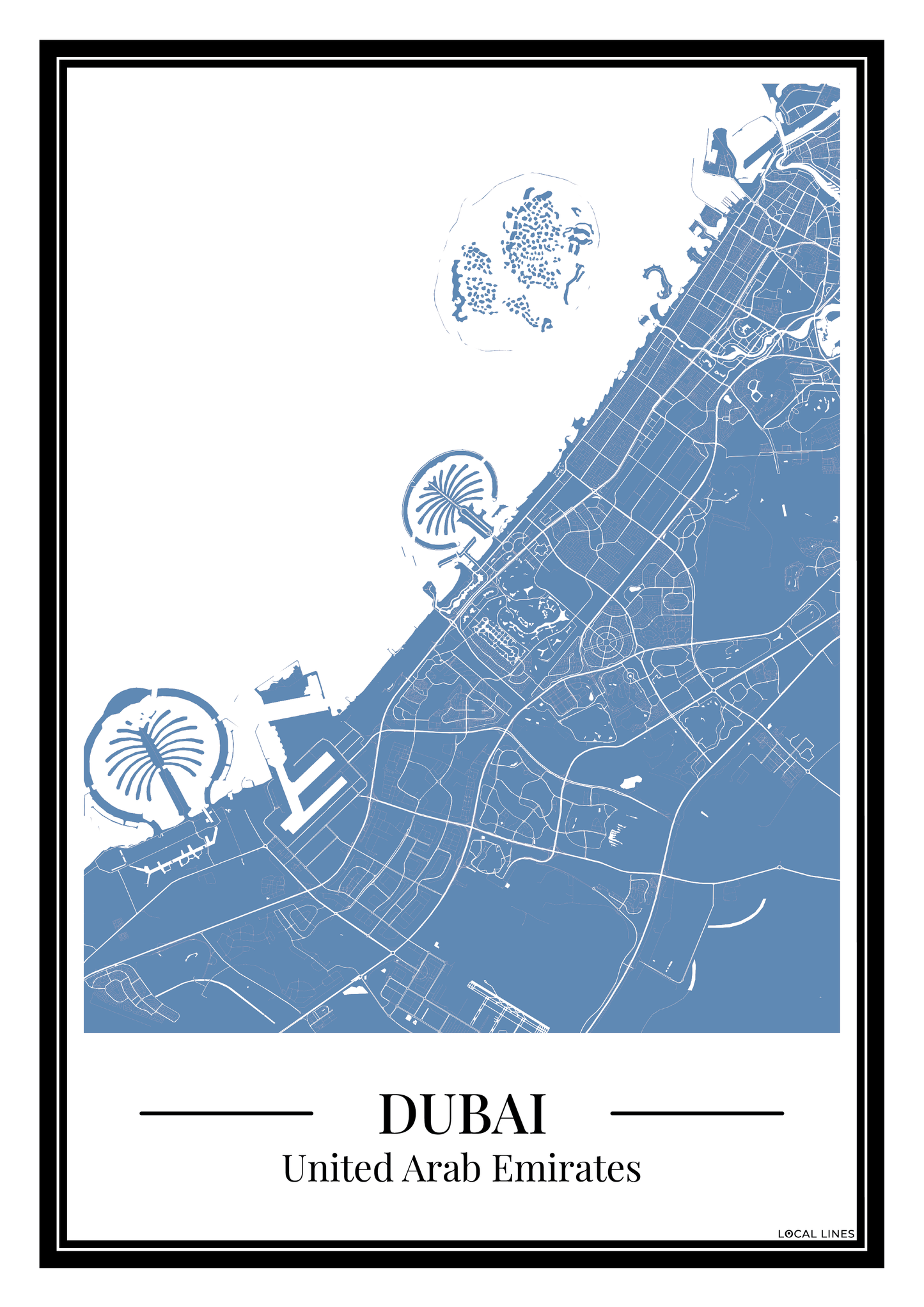 Dubai stadskaart poster – Blauw