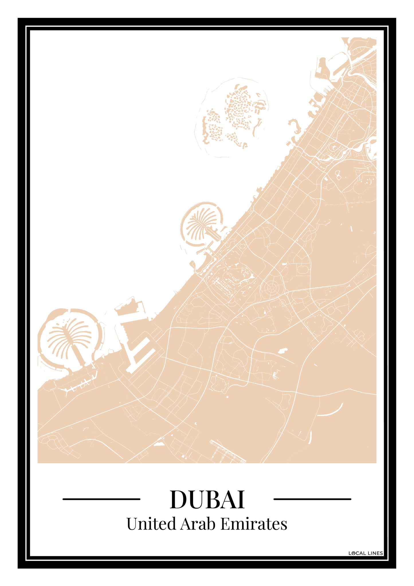 Dubai Stadskaart Poster - Beige