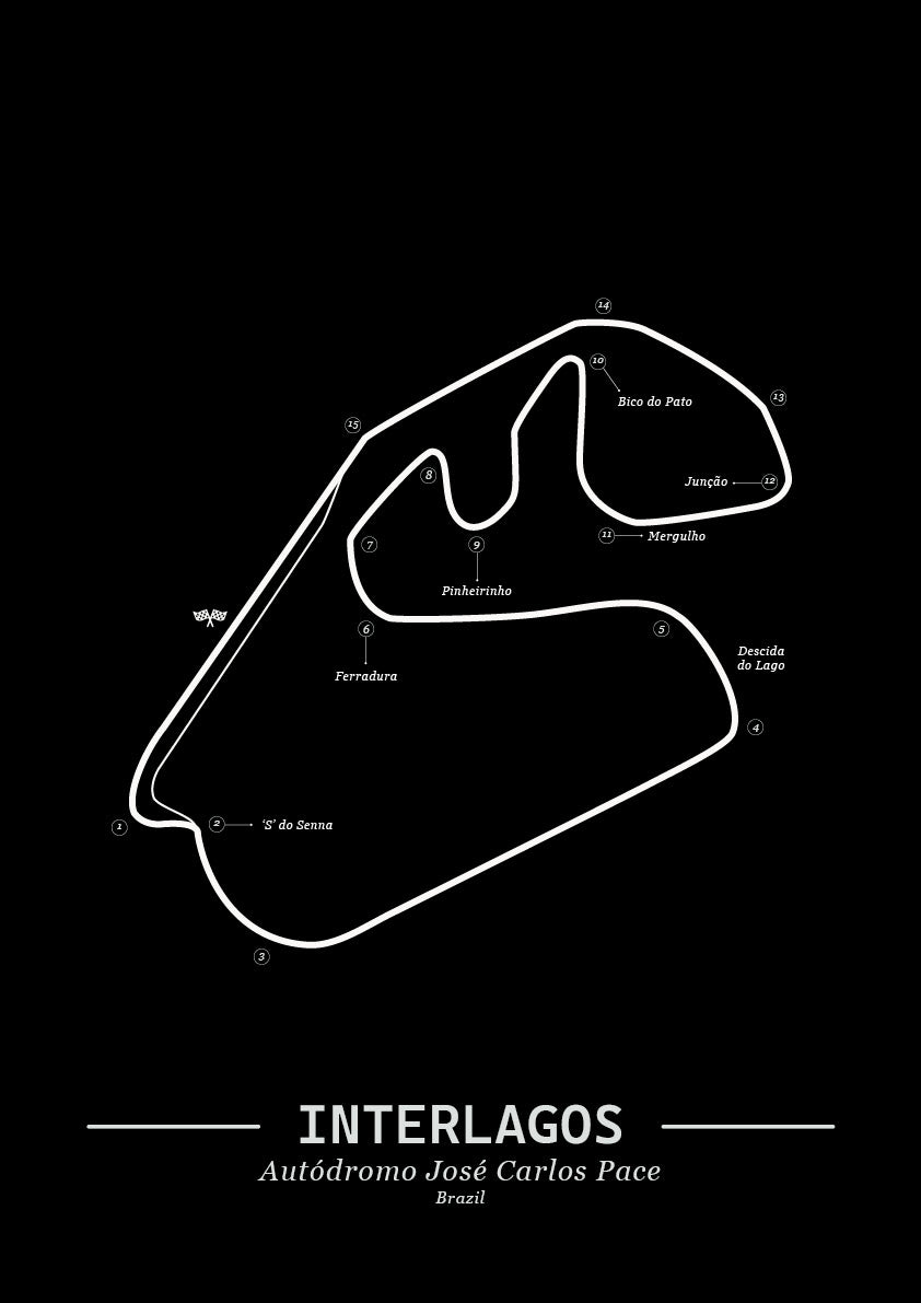 Poster Interlagos Formule 1 Circuit | Zwart