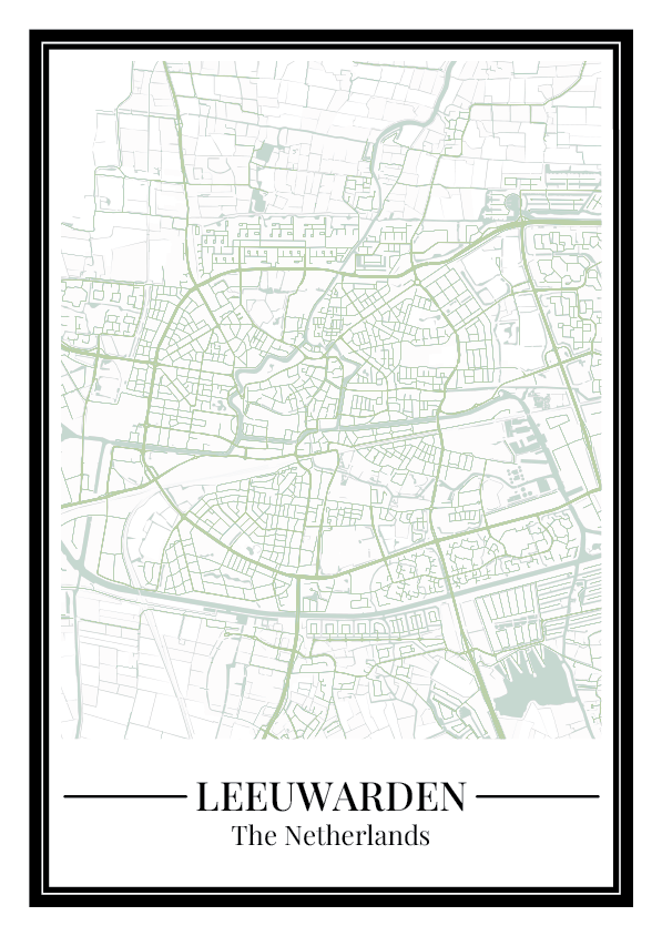 Leeuwarden Stadskaart Poster - Groen