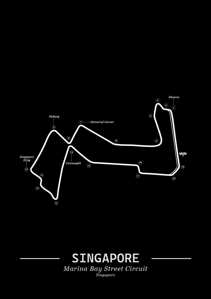Poster Marina Bay Singapore Formule 1 Circuit | Zwart