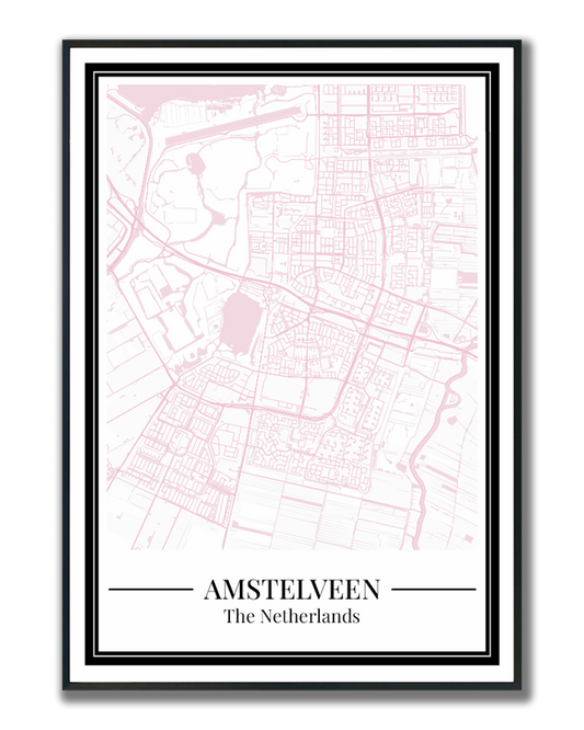 Amstelveen Stadskaart Poster - Roze