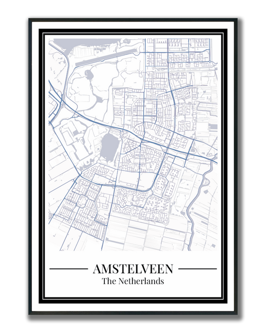 Amstelveen stadskaart poster – Blauw