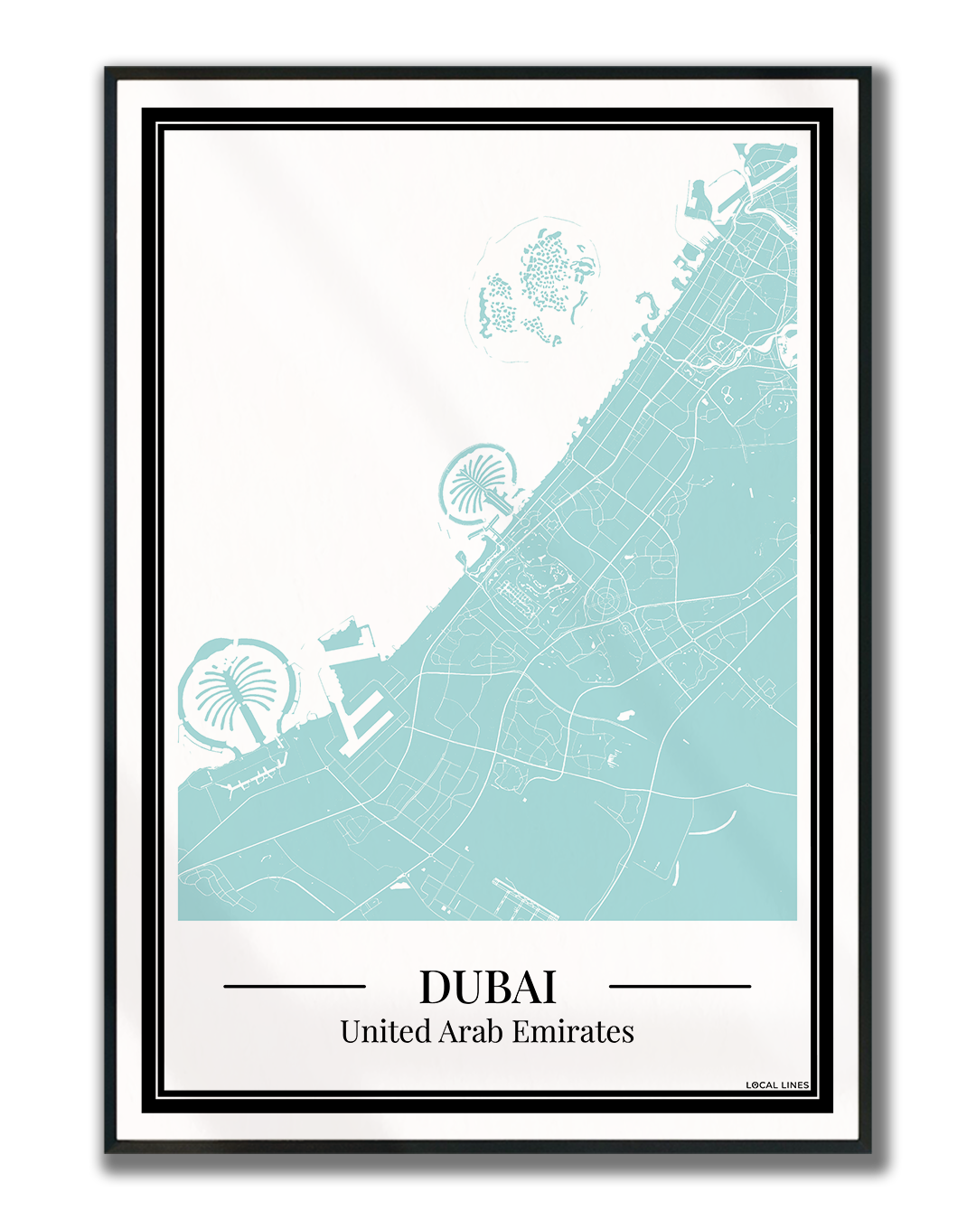 Dubai Stadskaart Poster - Lichtblauw