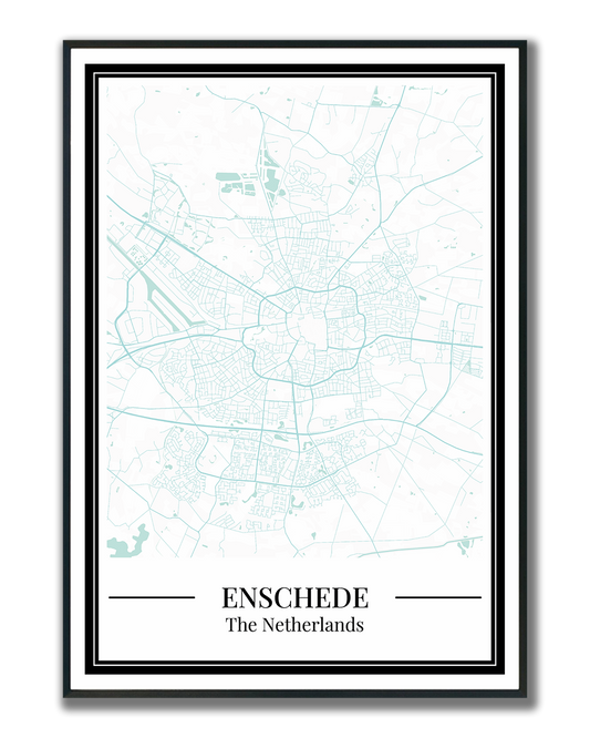 Enschede Stadskaart Poster - Lichtblauw