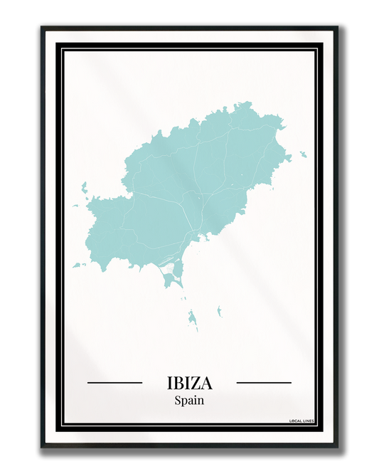 Ibiza Eilandkaart Poster - Lichtblauw