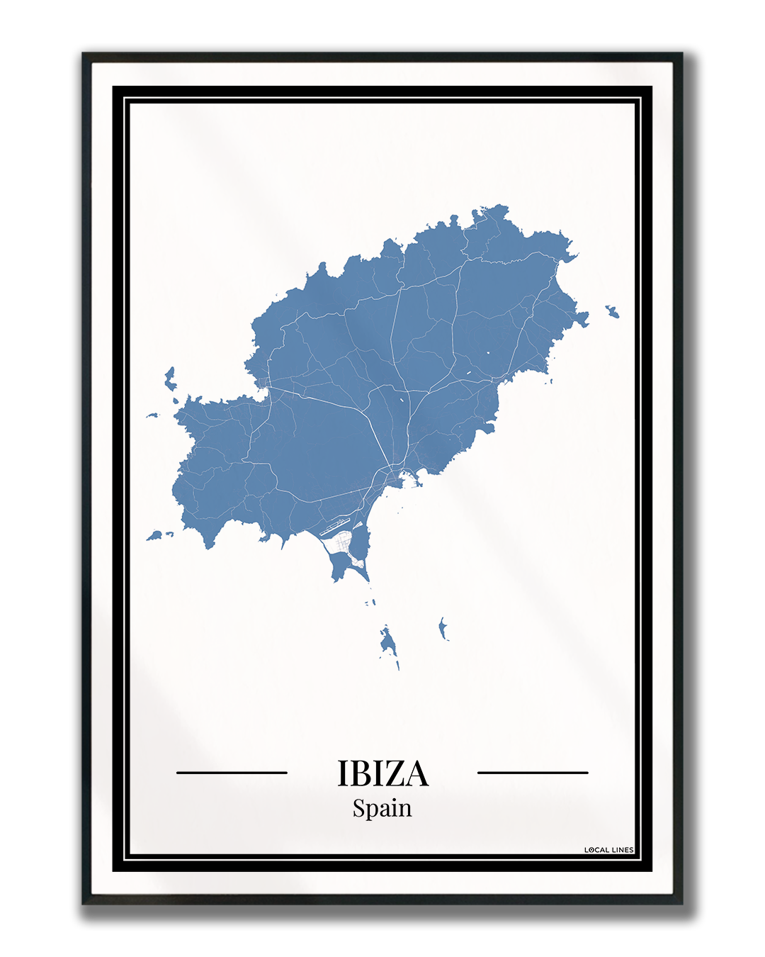 Ibiza eilandkaart poster – Blauw