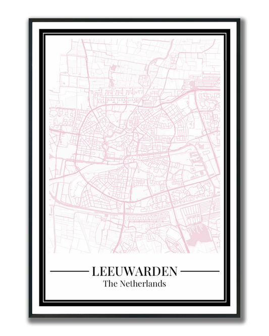 Leeuwarden Stadskaart Poster - Roze