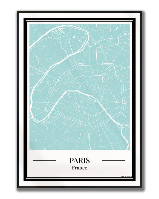 Parijs Stadskaart Poster - Lichtblauw