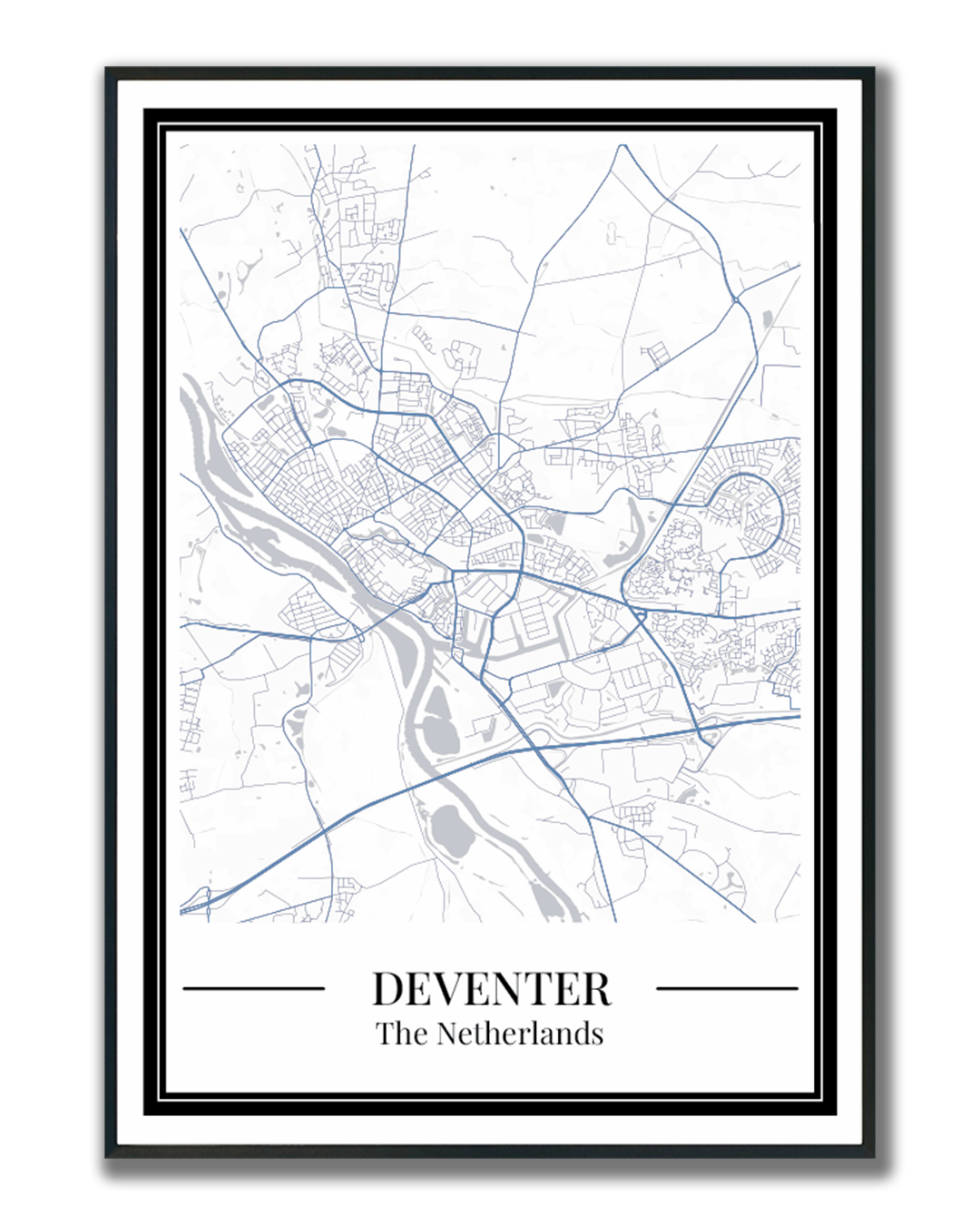Deventer stadskaart poster – Blauw