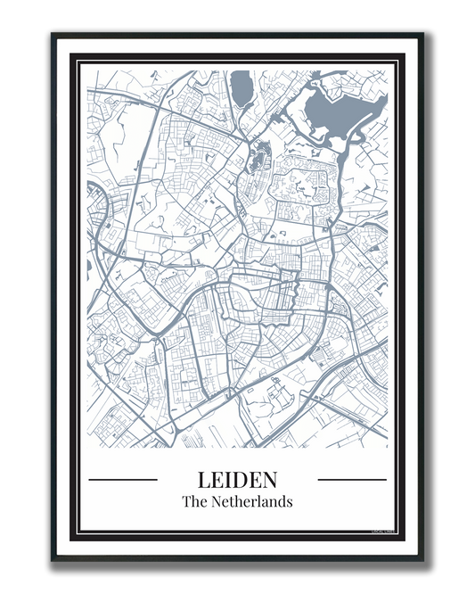 Leiden stadskaart poster – Blauw