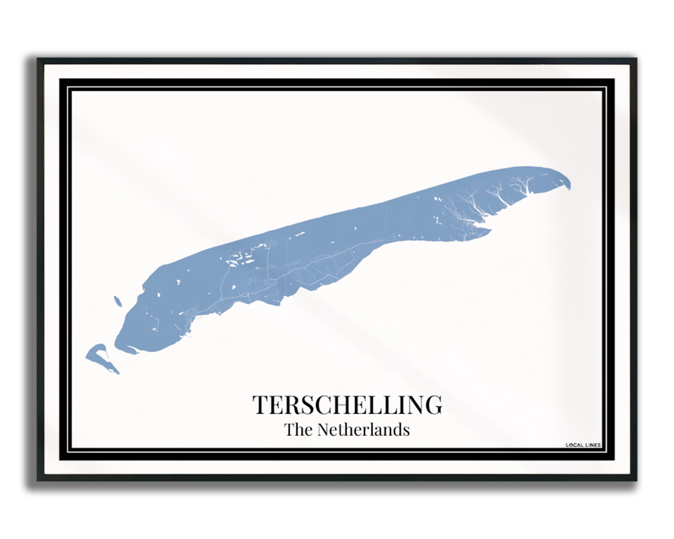 Terschelling eilandkaart poster – Blauw