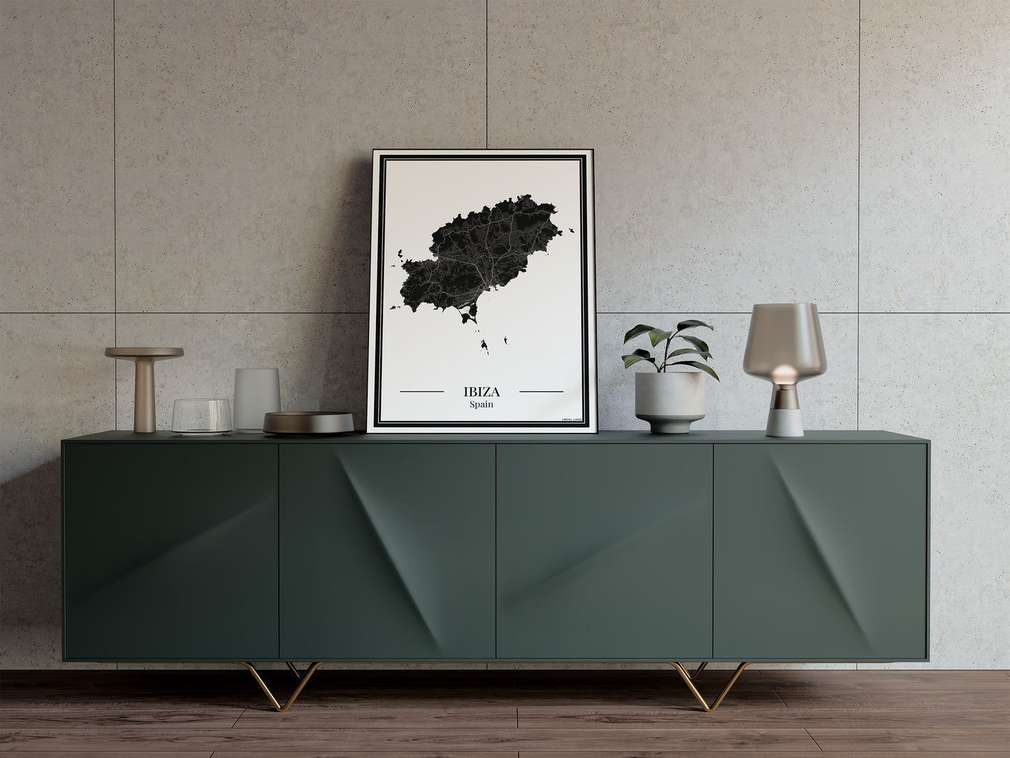 Ibiza eilandkaart poster – Blauw