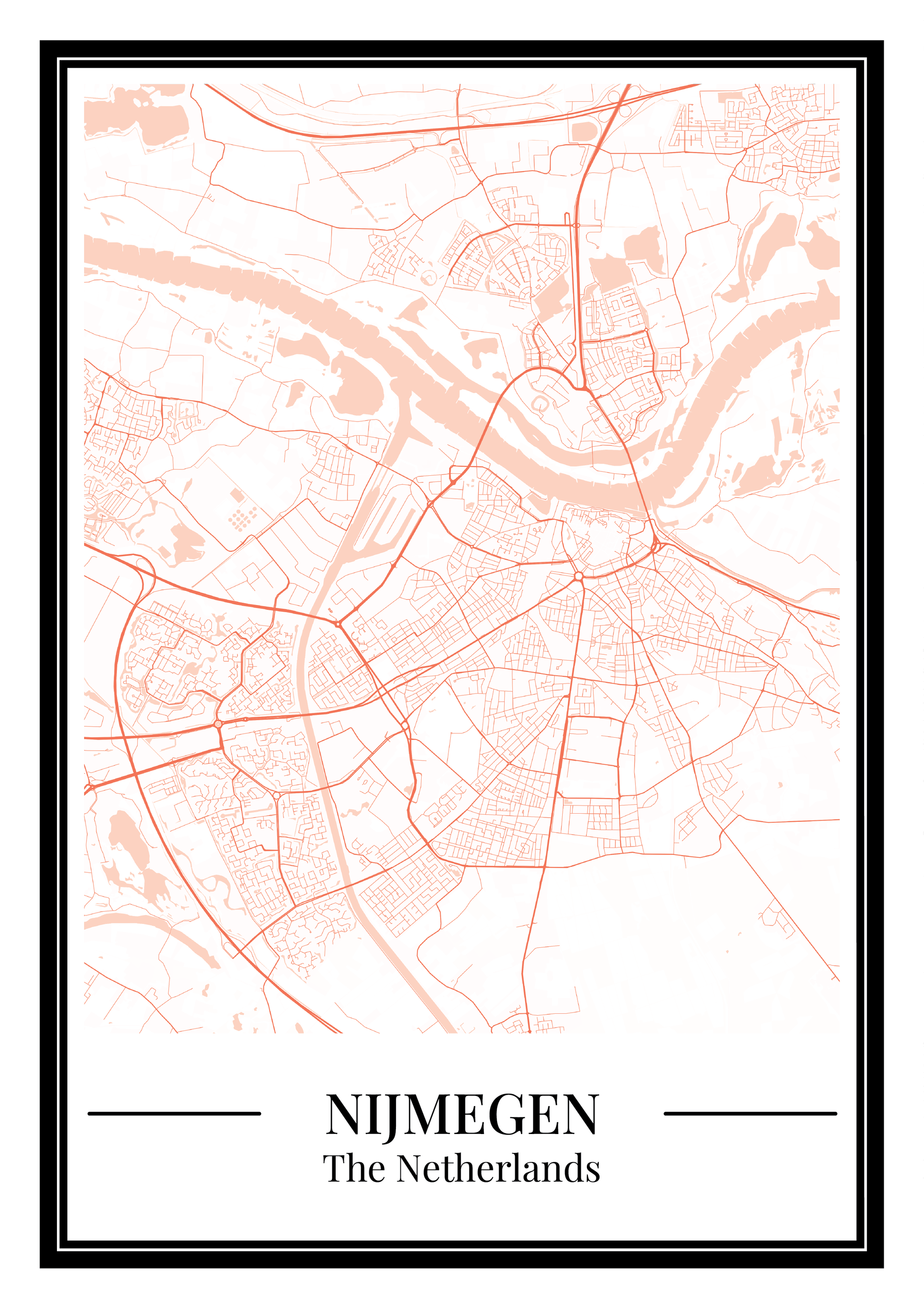 Nijmegen Stad Poster | Plattegrond Oranje