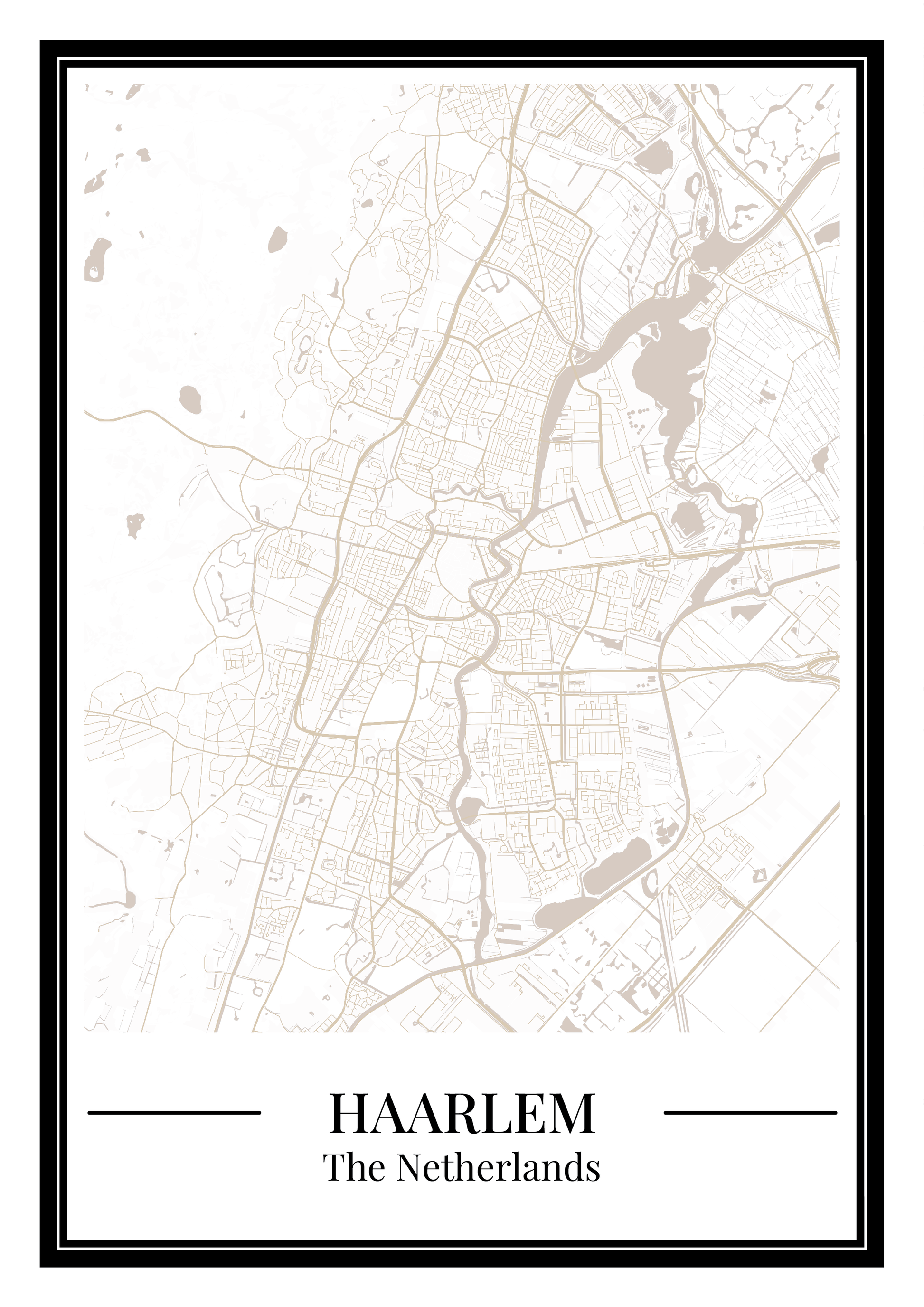 Plattegrondposter van Haarlem in beige kleur