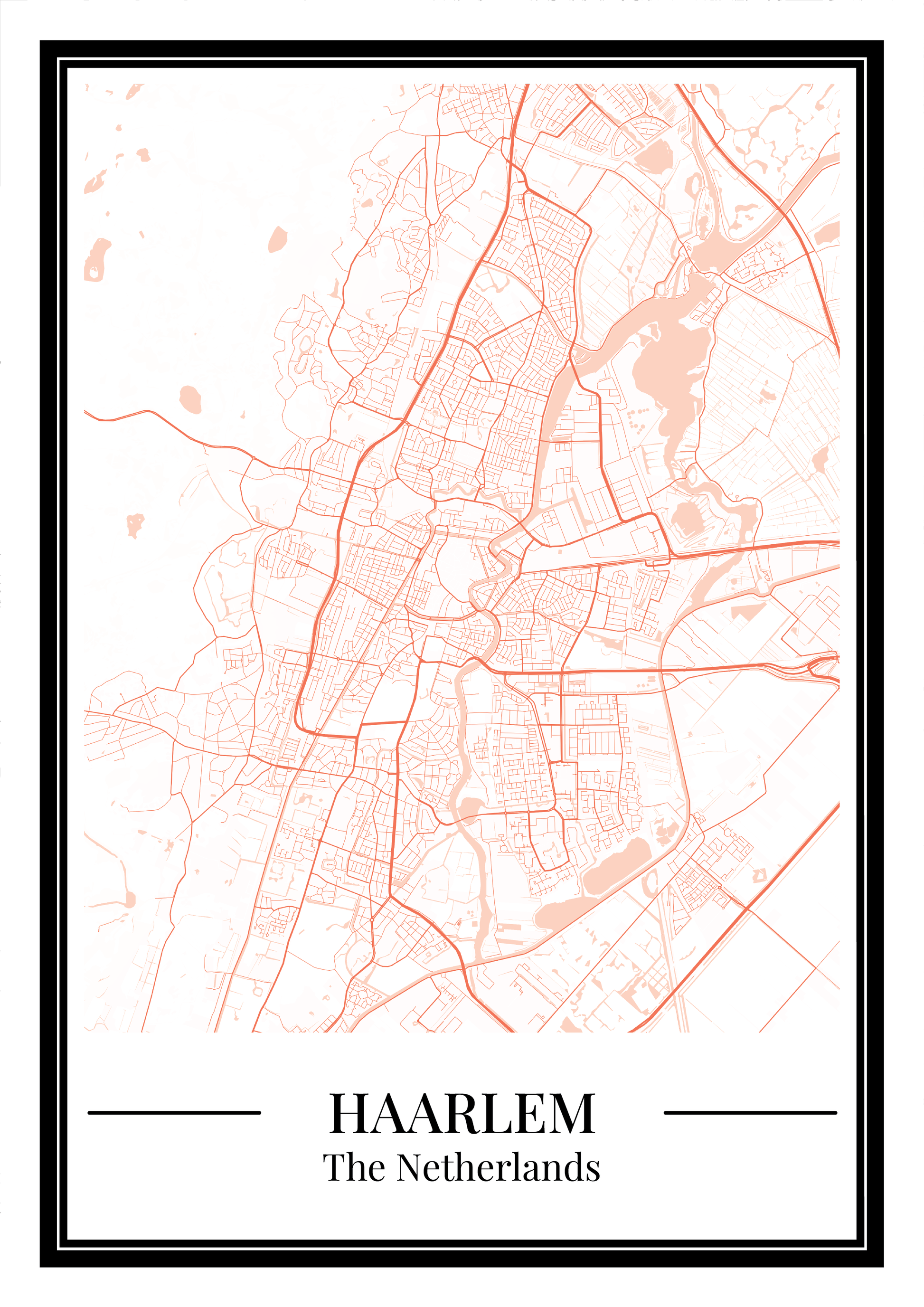 Poster Haarlem kaart in oranje