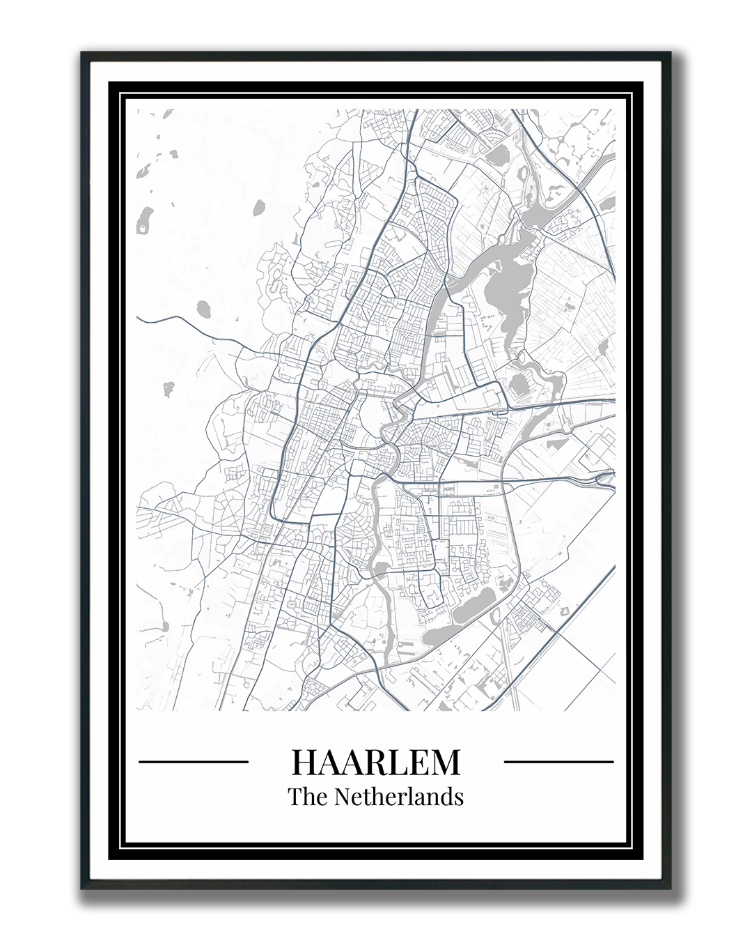 Poster Haarlem kaart in blauw