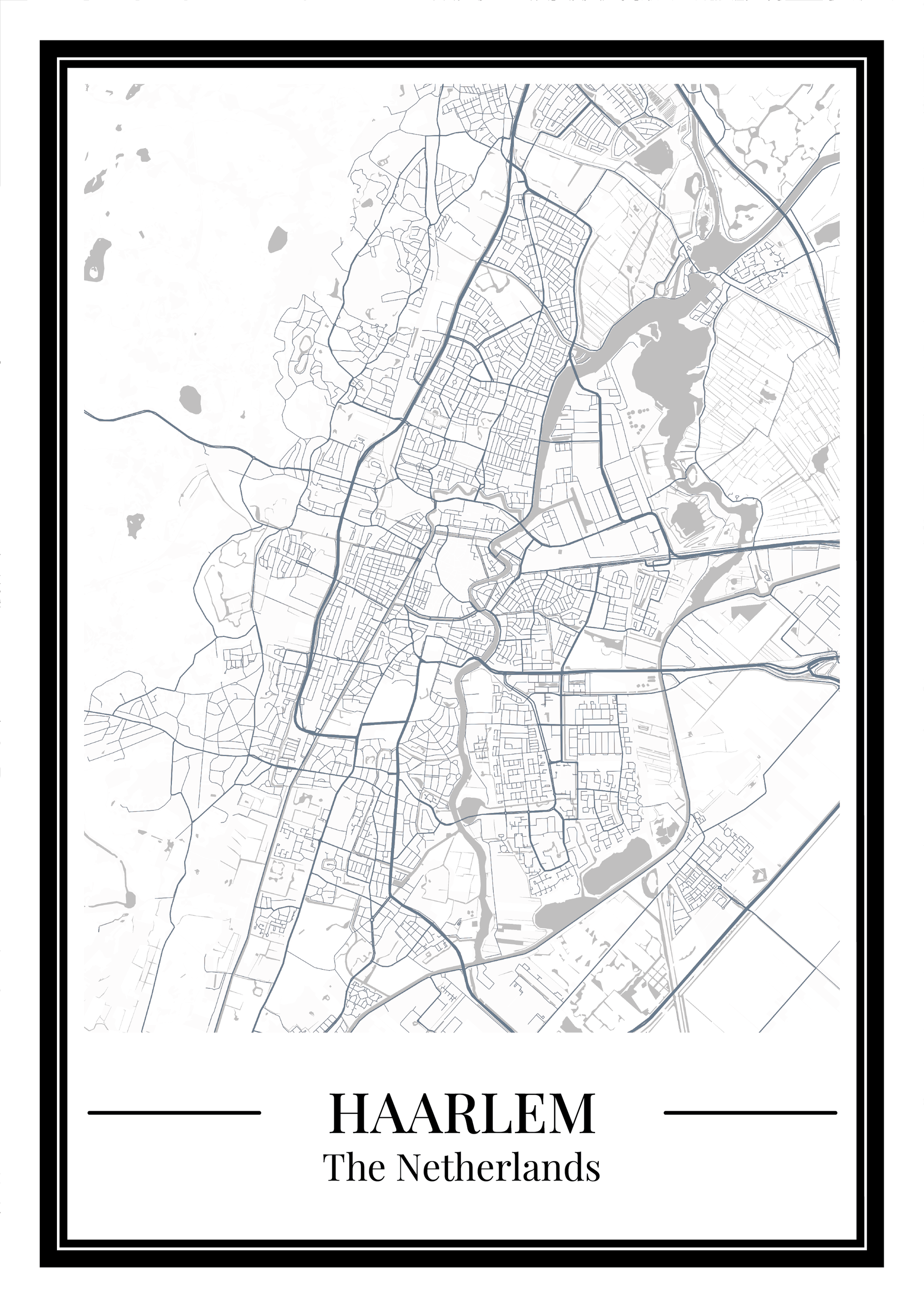 Poster Haarlem kaart in blauwe kleur