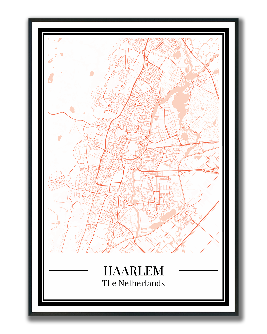 Poster Haarlem kaart in oranje kleur