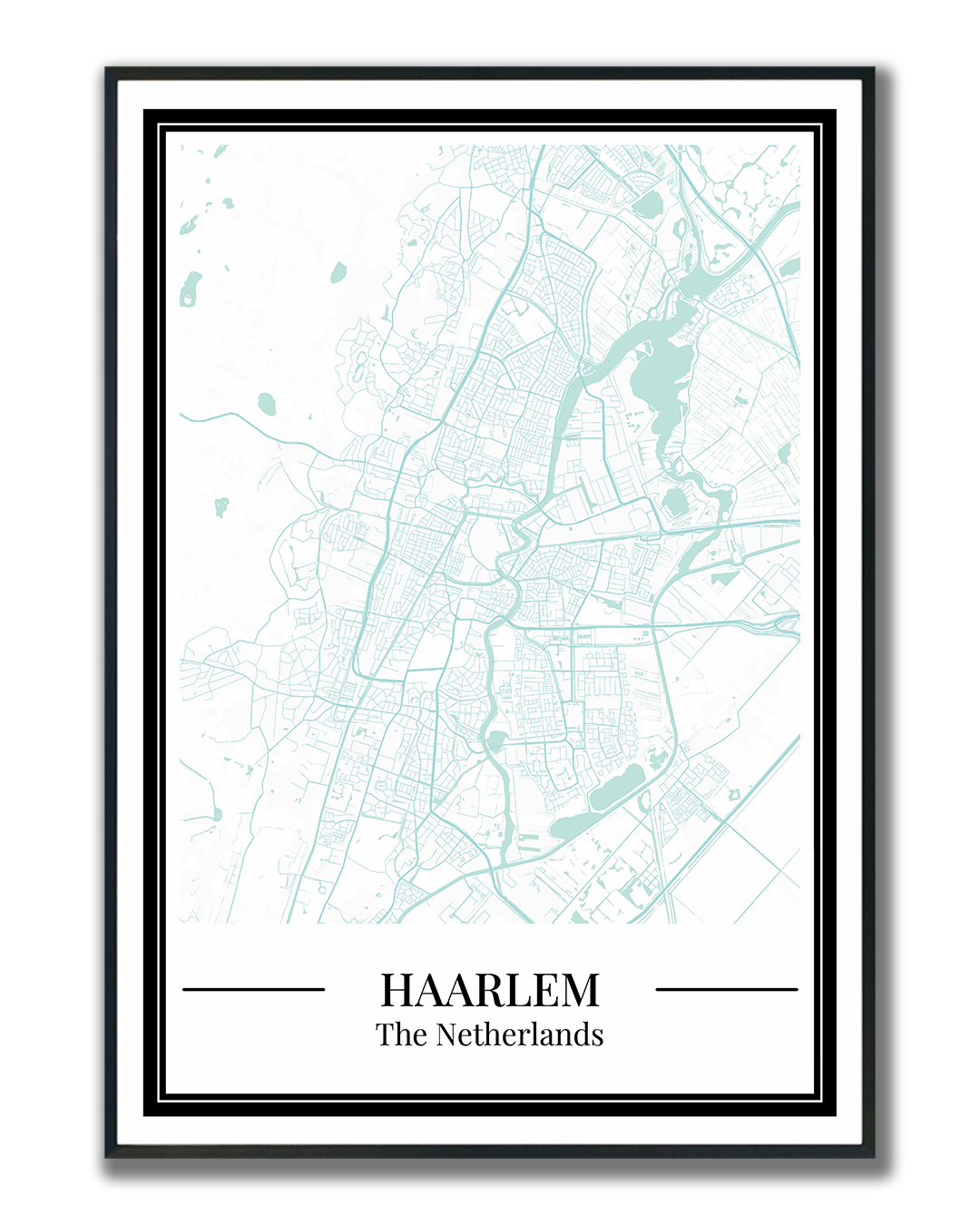 Poster Haarlem stad kaart lichtblauw