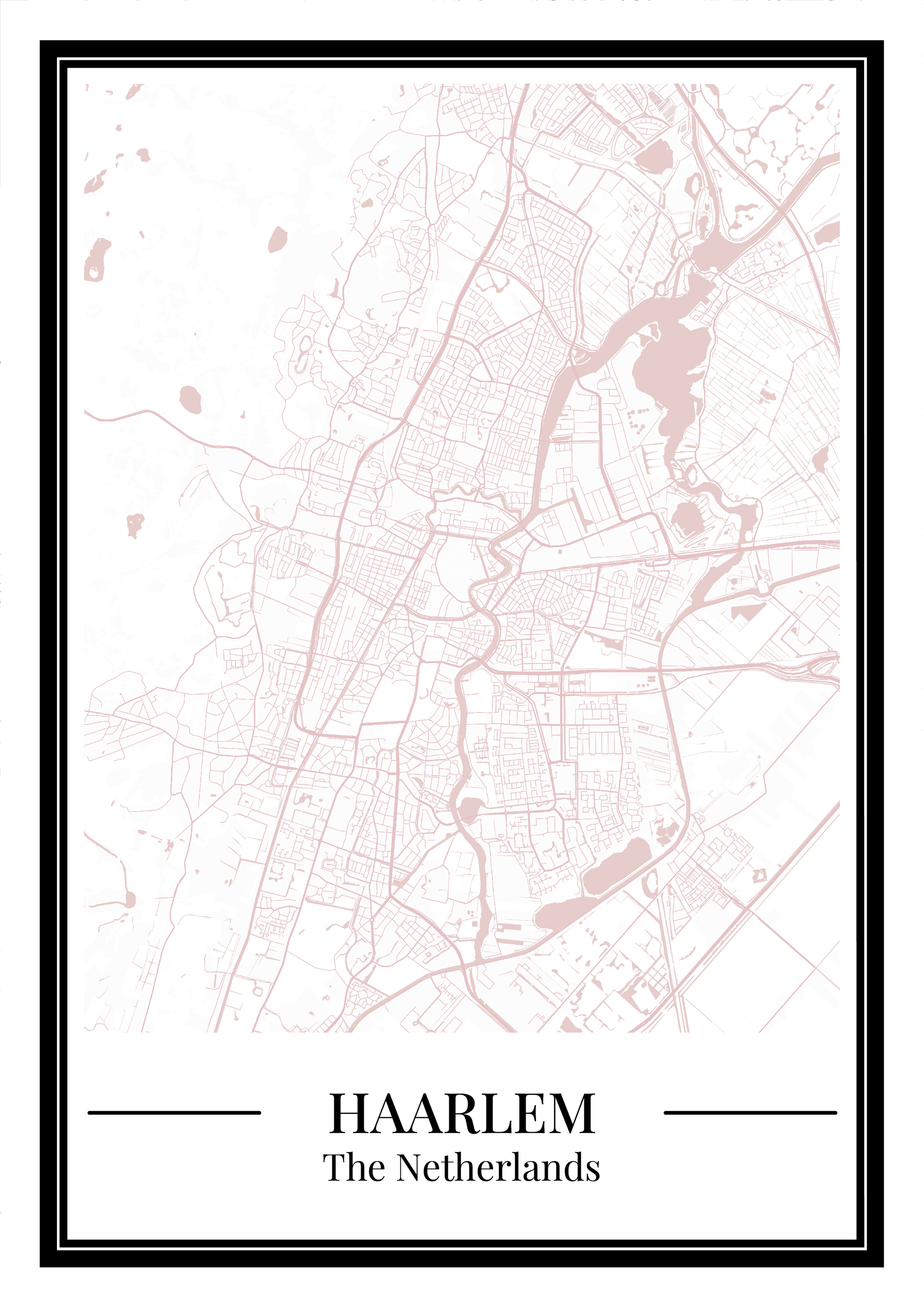 Poster Haarlem stad kaart roze
