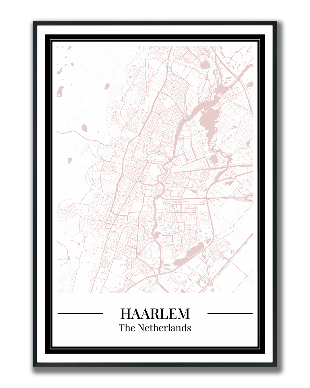 Poster Haarlem stad kaart roze kleur