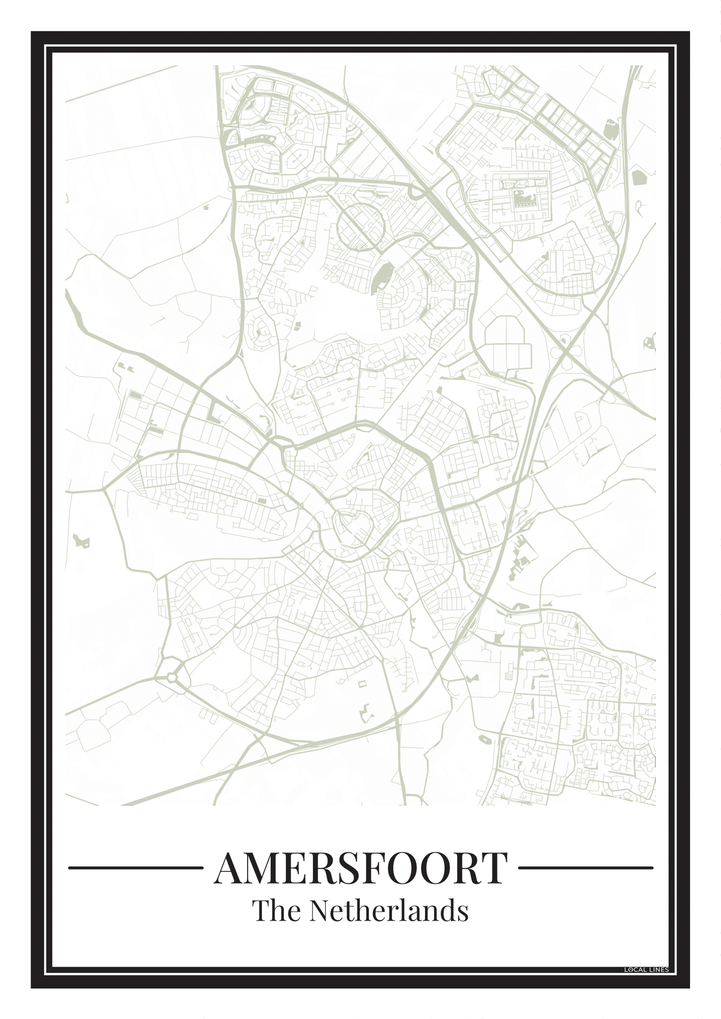 Poster van Amersfoort met stadskaart in groen