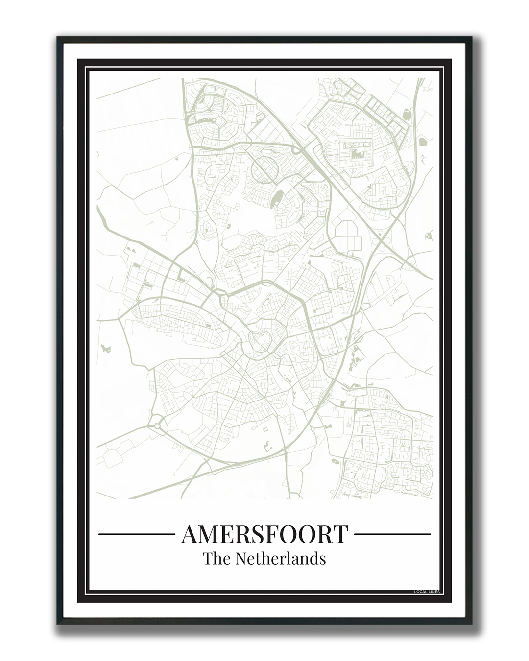Poster van Amersfoort met stadskaart in groene kleur