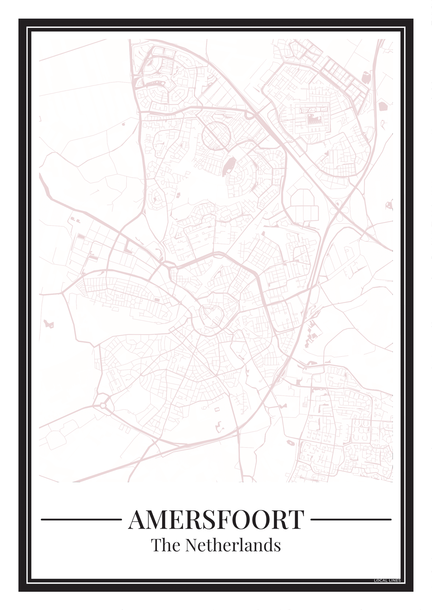 Poster van Amersfoort met stadskaart in roze