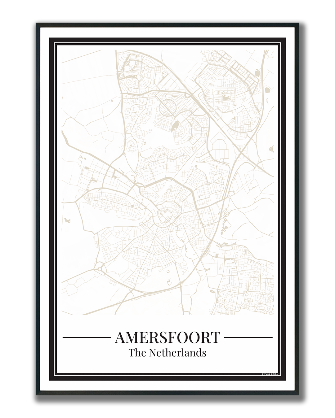 Poster van Amersfoort met stadskaart in zandkleur