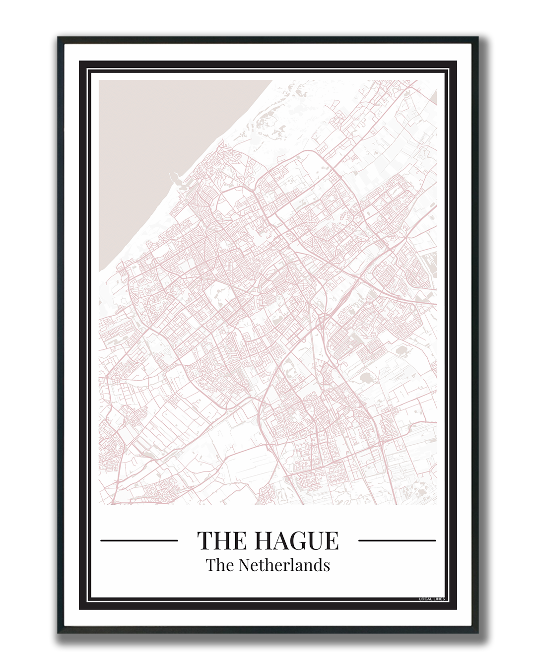 Poster van Den Haag stadskaart in roze