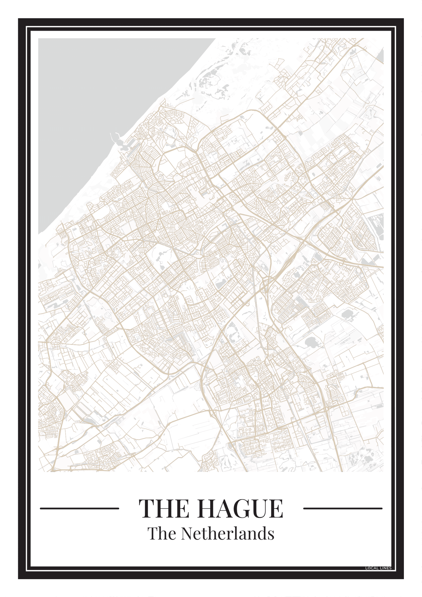 Poster van Den Haag stadskaart in beige