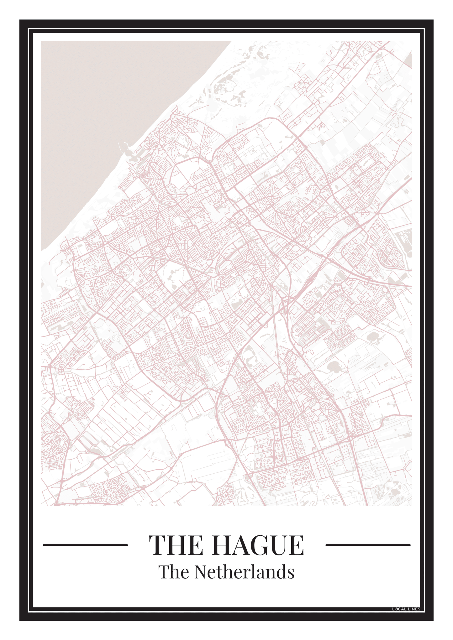 Poster van Den Haag stadskaart roze