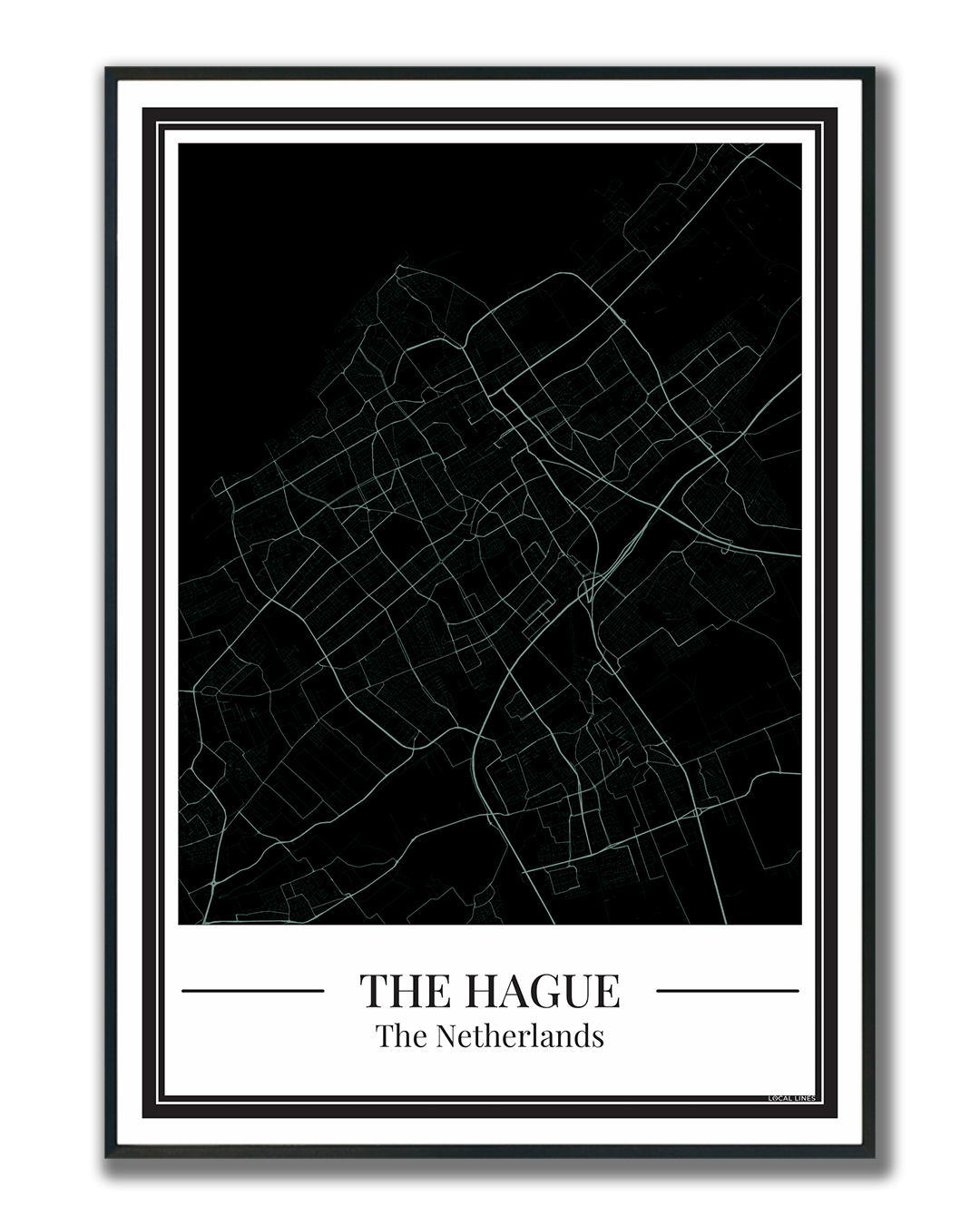 Poster van Den Haag stadskaart zwart met blauw