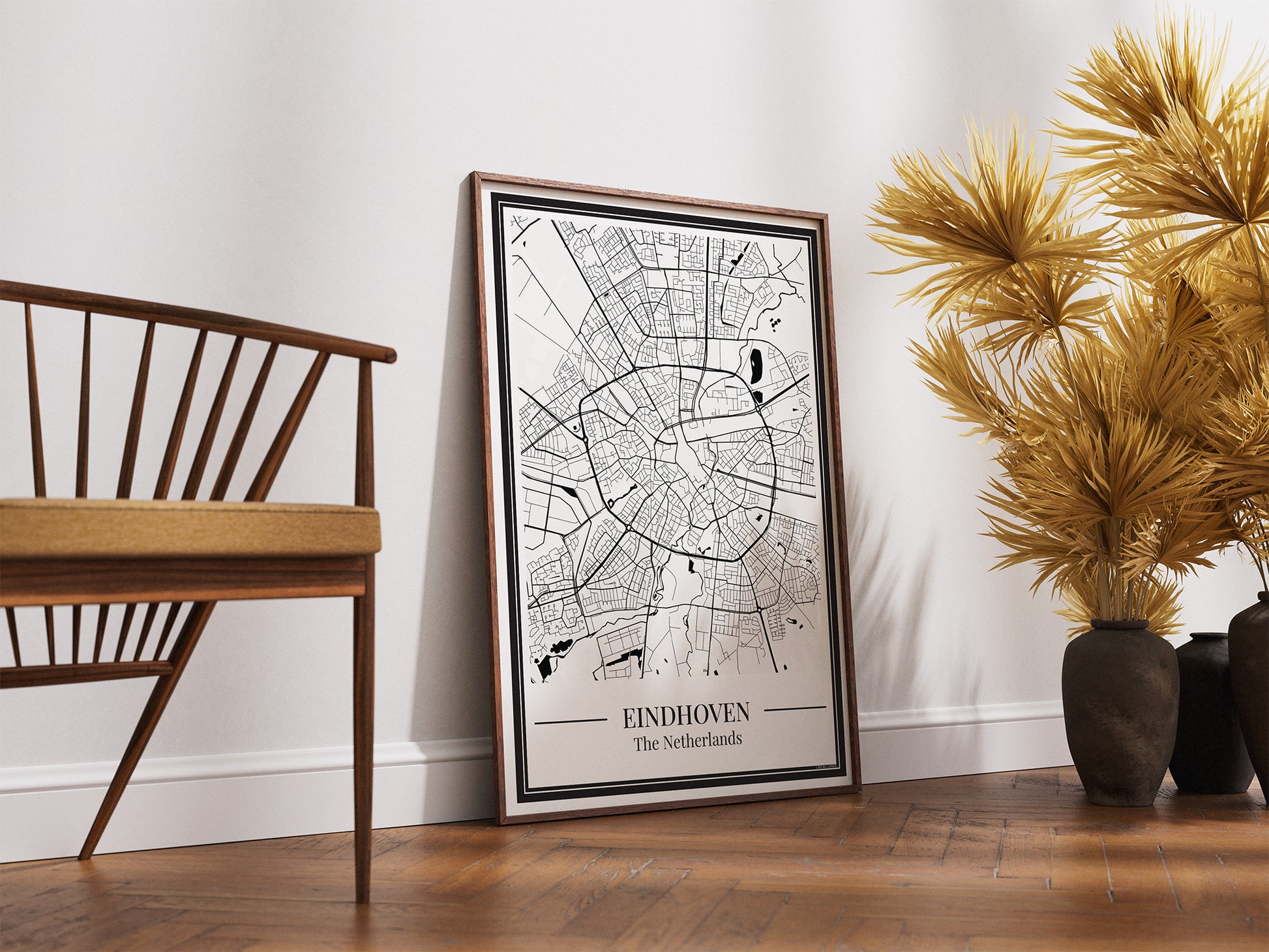 Poster van Eindhoven met Stadskaart ingelijst als interieurdecoratie