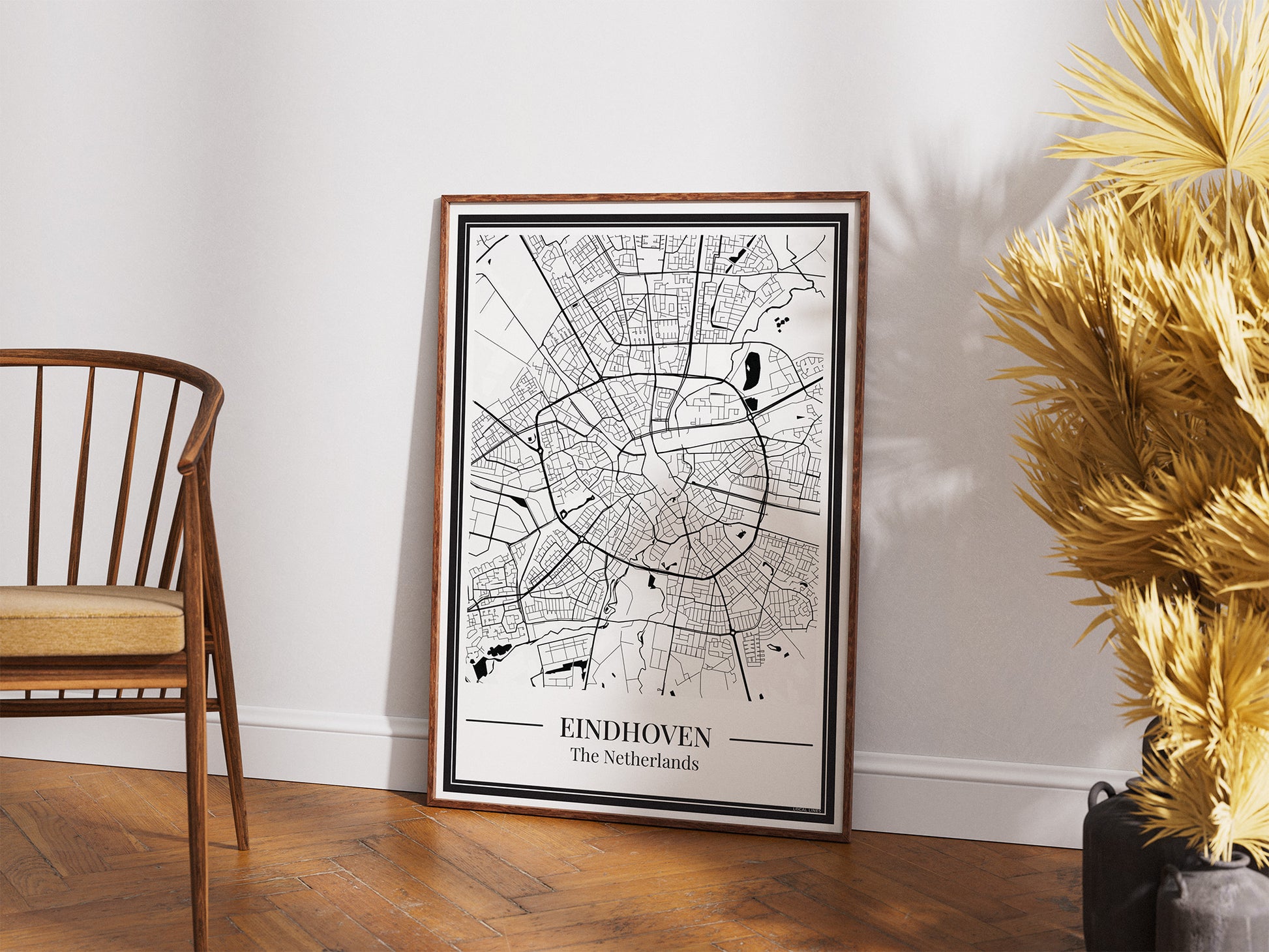 Poster van Eindhoven met Stadskaart ingelijst als decoratie in huis